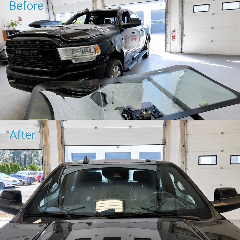 2022 RAM 3500 windshield replacement — before and after