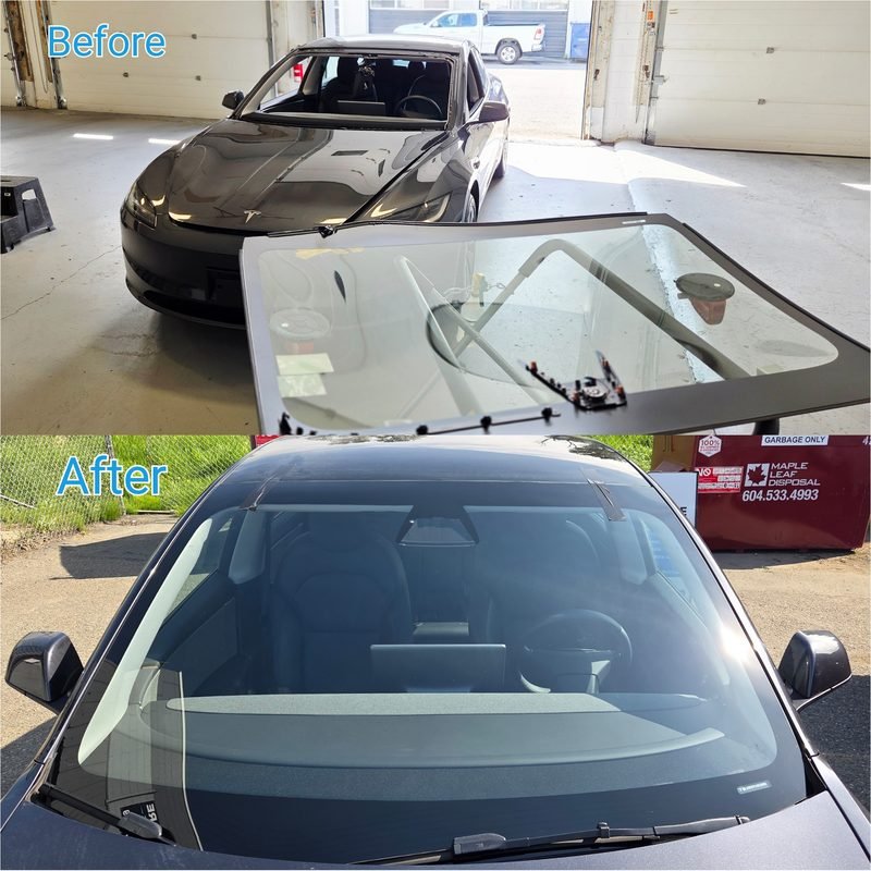 2024 Tesla Model 3 windshield replacement — before and after